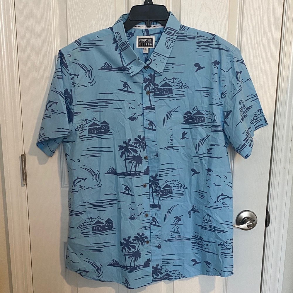 Cornerstone Bodega  Blue Surf Print Men's Casual Shirt